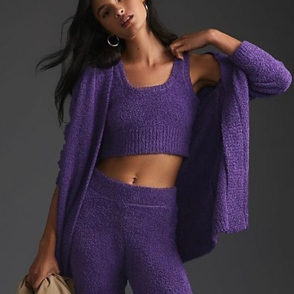 Anthropologie Daily Practice Snuggle Cardigan Purple Plush‎ Lounge Size Medium